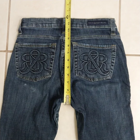 Rock & Republic Jeans Womens Berlin Low Rise Straight Dark Wash Denim sz 6p - Picture 12 of 13